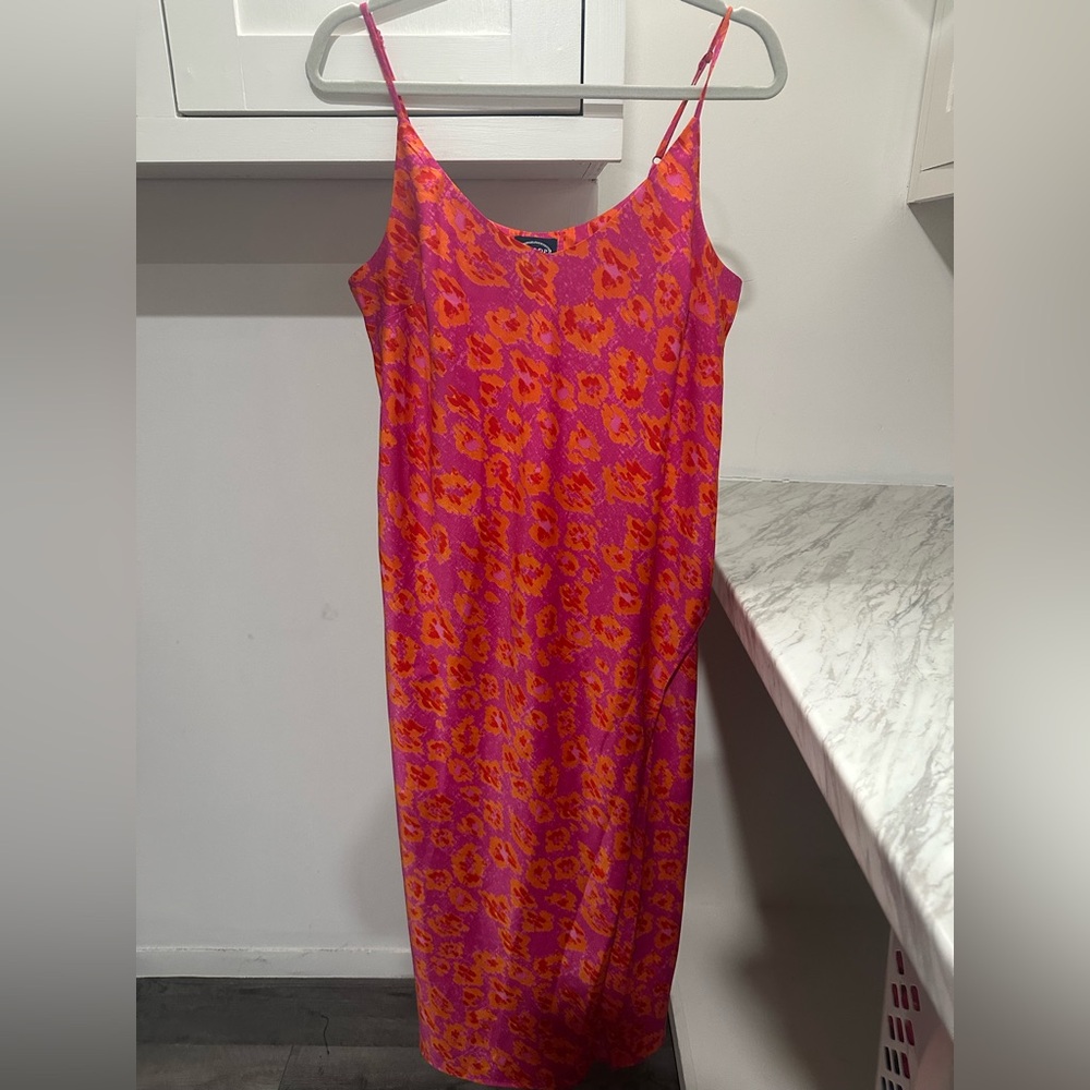 Vibrant Pink & Orange Slip Dress with Spaghetti Straps
